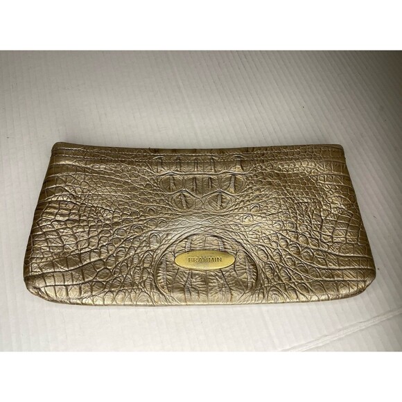 Brahmin Wristlet Clutch Bag Gold Alligator Print Zipper - Picture 1 of 6